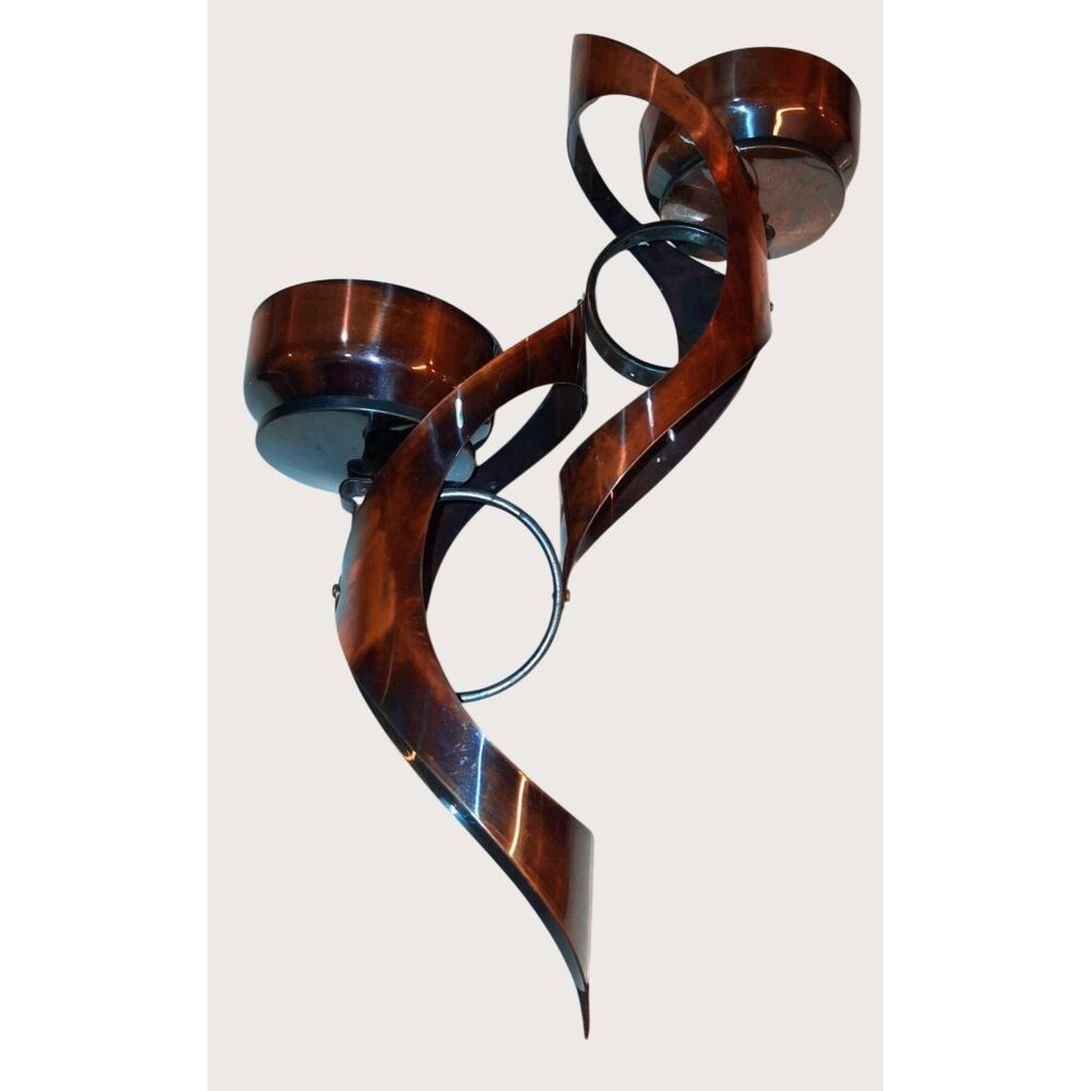 MCM Modern Abstract Metal Wall Candle Holder Sculpture Copper Bronze Finish